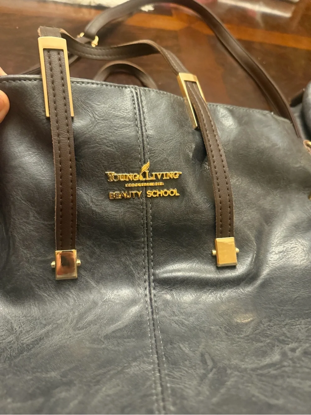 Young Living Black Leather Tote with Matching Pouches